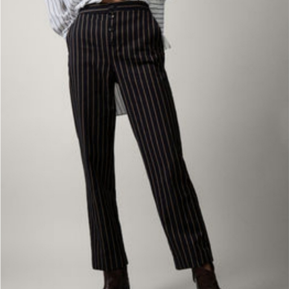 Massimo Dutti / Striped Cropped Cotton Trousers